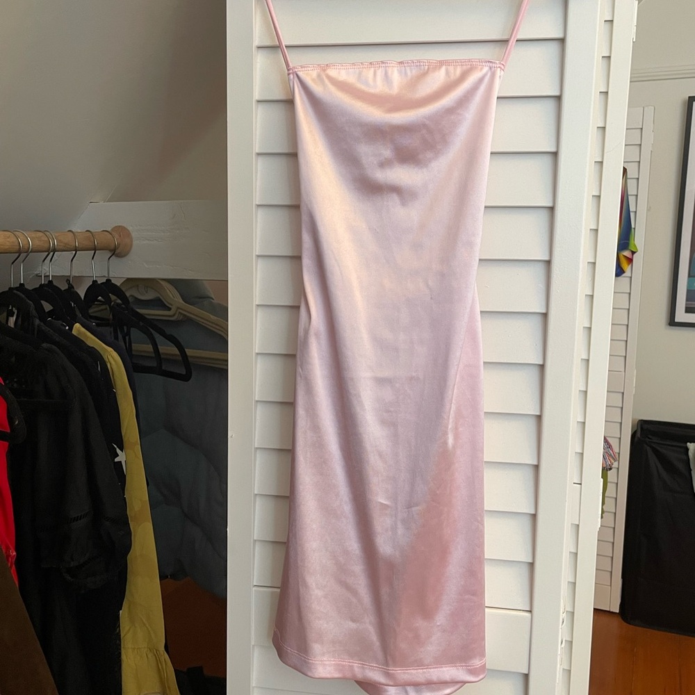 Motel Pink Satin Stretch Mini Dress